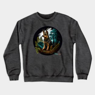 Decisive Looking Dog in a Forest Diorama Crewneck Sweatshirt